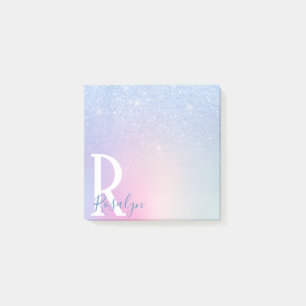 Elegant modern stylish ombre blue glitter rainbow post-it notes