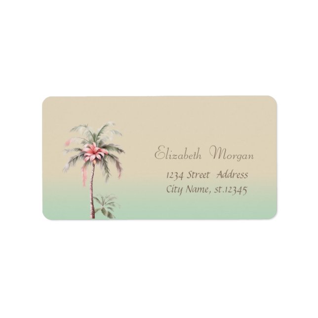 Elegant Modern Stylish,Palm Tree Tropical Flower Label (Front)