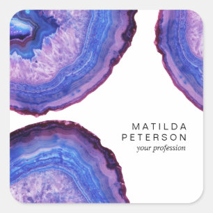 Elegant modern stylish purple agate geode stone square sticker