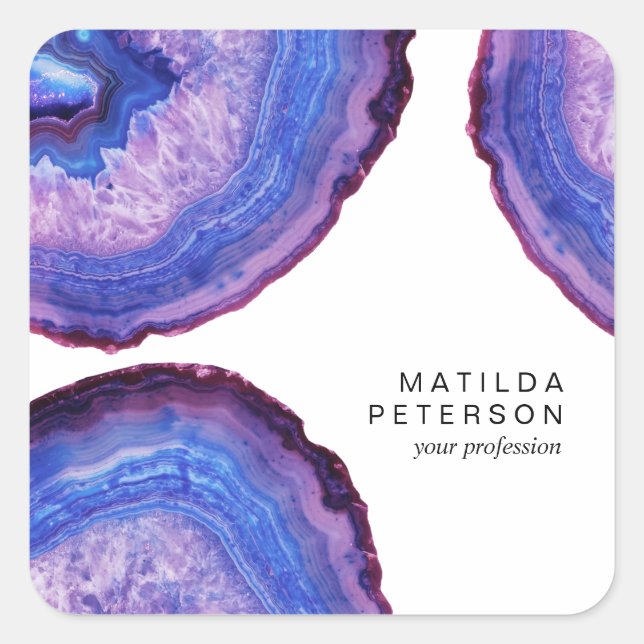 Elegant modern stylish purple agate geode stone square sticker (Front)