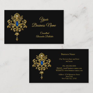 Elegant Modern Stylish Royal Blue Jewel Gold Black Business Card