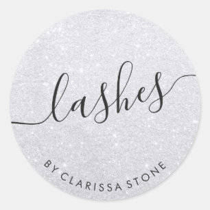 Elegant modern stylish silver glitter lashes classic round sticker