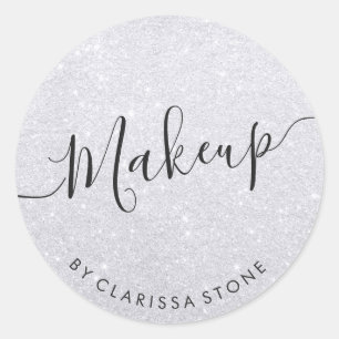 Elegant modern stylish silver glitter makeup classic round sticker
