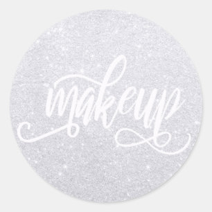 Elegant modern stylish silver glitter makeup classic round sticker