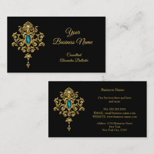 Elegant Modern Stylish Teal Blue Jewel Gold Black Business Card
