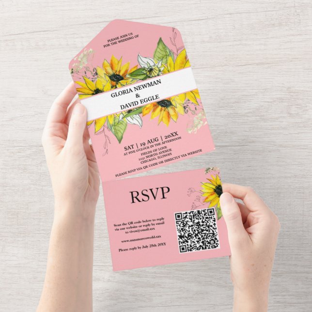 Elegant Modern Sunflower All in One Wedding Invite (Tearaway)