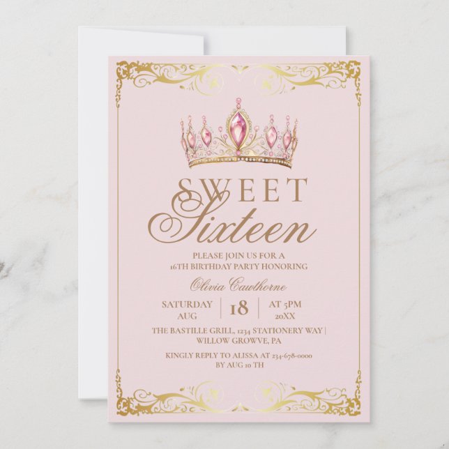 Elegant Modern Sweet 16 Gold Pink Birthday  Invitation (Front)