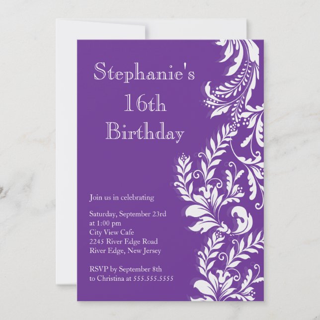 Elegant Modern Sweet Sixteen Birthday Party Invitation (Front)