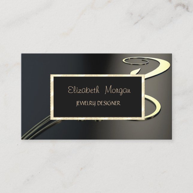 Elegant Modern Swirl, Gold Frame Jewellery Designe Business Card (Front)