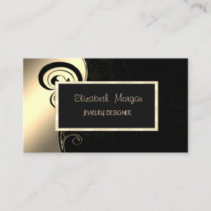 Elegant Modern Swirl, Gold Frame Jewellery Designe Business Card