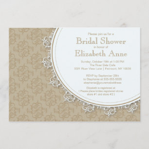 Elegant Modern Tan Brown Damask Bridal Shower Invitation