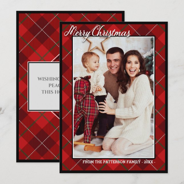 Elegant Modern Tartan | Merry Christmas Photo Card (Front/Back)