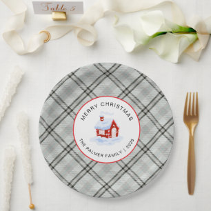 Elegant Modern Tartan Plaid Christmas Family Paper Plate