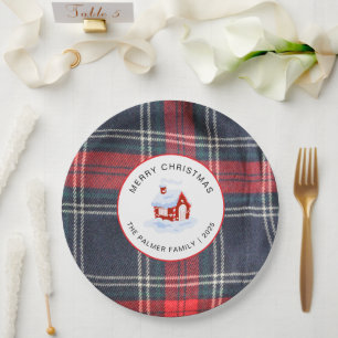 Elegant Modern Tartan Plaid Christmas Family Paper Plate