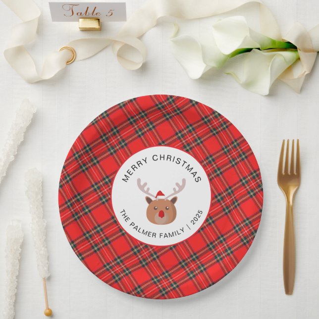 Elegant Modern Tartan Plaid Christmas Family Paper Plate (Wedding)