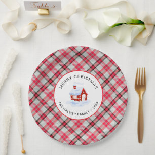 Elegant Modern Tartan Plaid Christmas Family Paper Plate