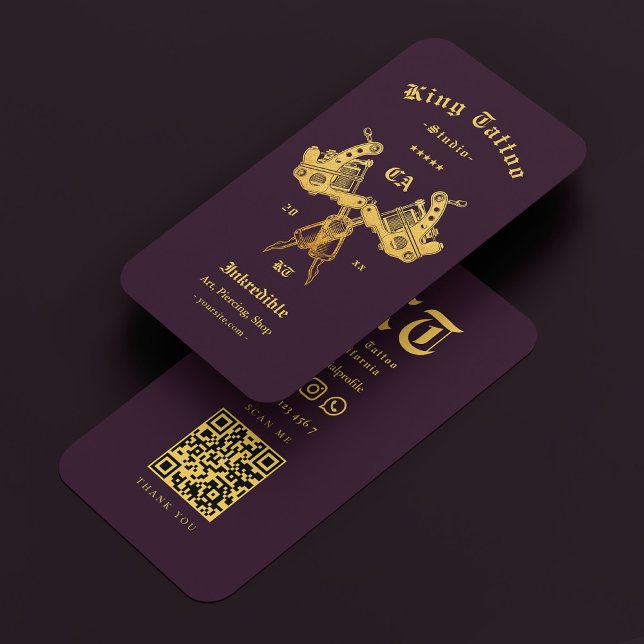 Elegant Modern Tattoo Artist Dark Purple Gold Business Card (Elegant Modern Tattoo Artist Dark Purple Gold Business Card
)
