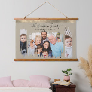 Elegant Modern Taupe & Gold Add Your Photo Family Hanging Tapestry