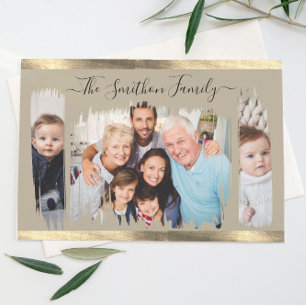  Elegant Modern Taupe & Gold Add Your Photo Family Postcard