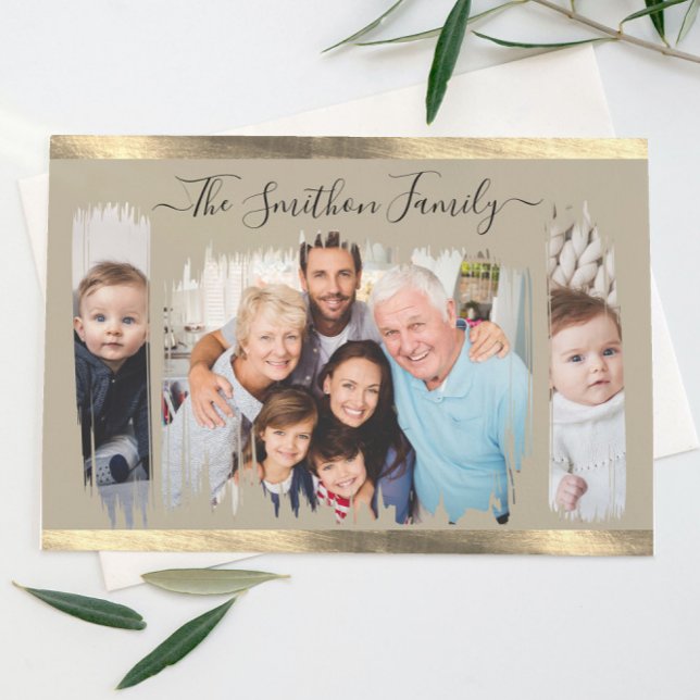  Elegant Modern Taupe & Gold Add Your Photo Family Postcard (Creator Uploaded)