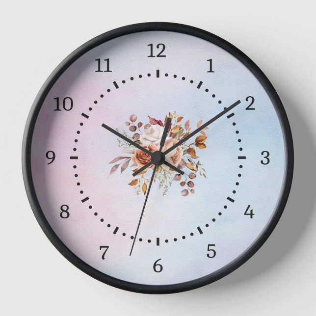 Elegant Modern Teal  Floral Clock (Front)