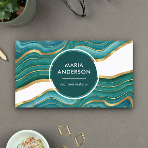 Elegant Modern Teal Gold Agate Geode Gemstone Business Card
