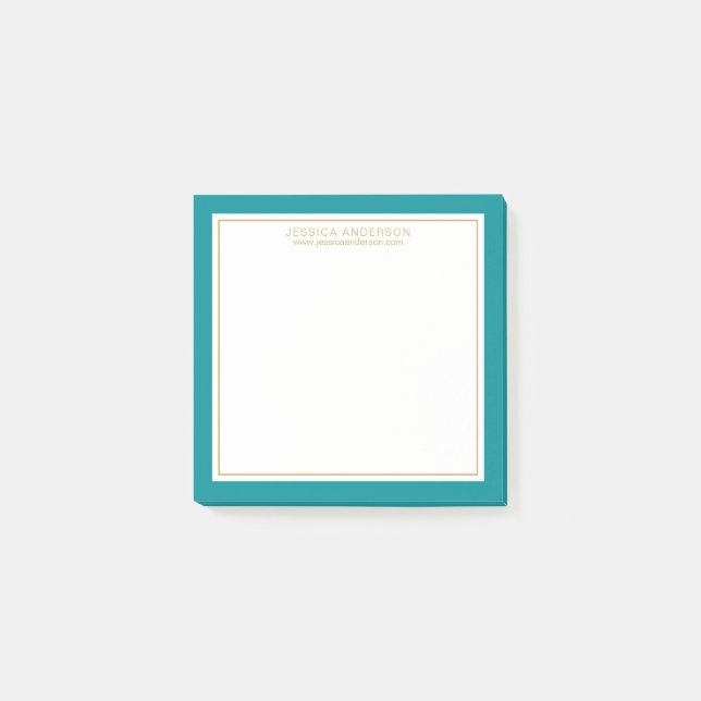 Elegant & Modern Teal/White/Gold Personalised Post-it Notes (Front)
