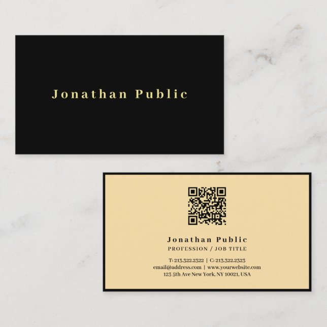 Elegant Modern Template QR Code Black And Gold Business Card (Front/Back)