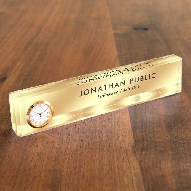 Elegant Modern Template With Clock Glamour Gold Nameplate (Side)