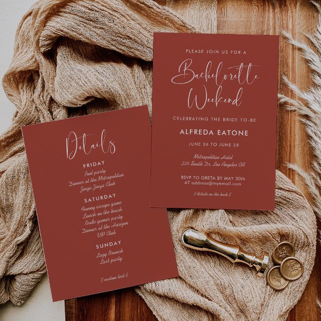 Elegant & modern terracotta Bachelorette Weekend Invitation (Creator Uploaded)