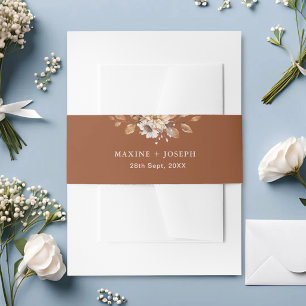 Elegant Modern Terracotta Floral Boho Fall Wedding Invitation Belly Band