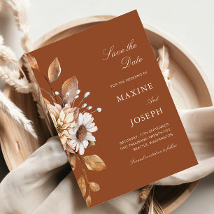 Elegant Modern Terracotta Floral Boho Fall Wedding Save The Date