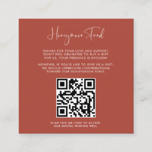 Elegant & modern Terracotta Honeymoon fund QR code Enclosure Card