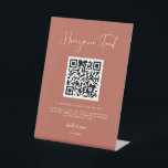 Elegant & modern terracotta Honeymoon fund QR code Pedestal Sign<br><div class="desc">A modern typography and a trendy terracotta colour for your wedding stationery: choose this simple and elegant wedding suite. Fully customisable: you can change the background as well as the text colour as you like. Replace the QR code with your own to give your guests access to your digital wishing...</div>