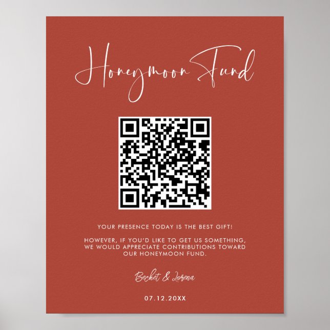 Elegant & Modern Terracotta Honeymoon fund QR code Poster (Front)
