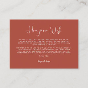 Elegant & modern terracotta  Honeymoon wish Enclosure Card