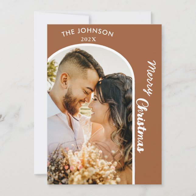 Elegant Modern Terracotta Photo Christmas  Holiday Card (Front)