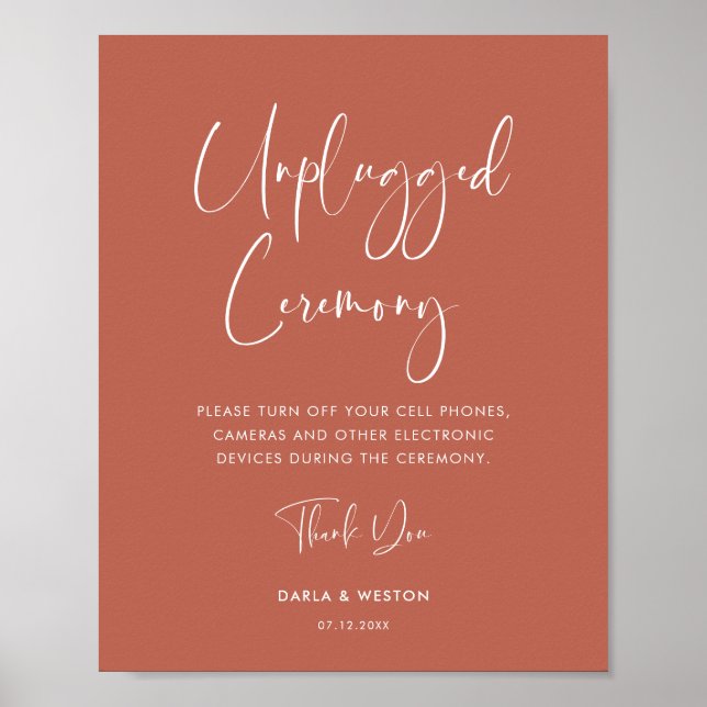 Elegant & modern terracotta Unplugged ceremony Poster (Front)