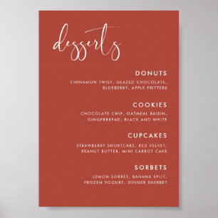 Elegant Modern Terracotta Wedding Dessert Bar sign