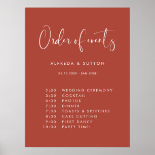 Elegant Modern Terracotta wedding Order of events Poster