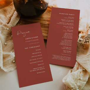 Elegant & modern terracotta wedding program programme