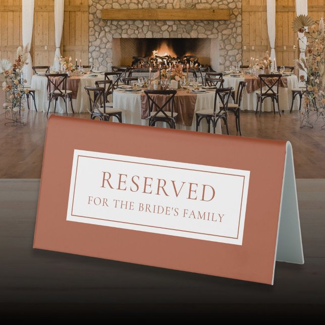 Elegant Modern Terracotta Wedding Reserved (Elegant Modern Terracotta Wedding Reserved Table Tent Sign)