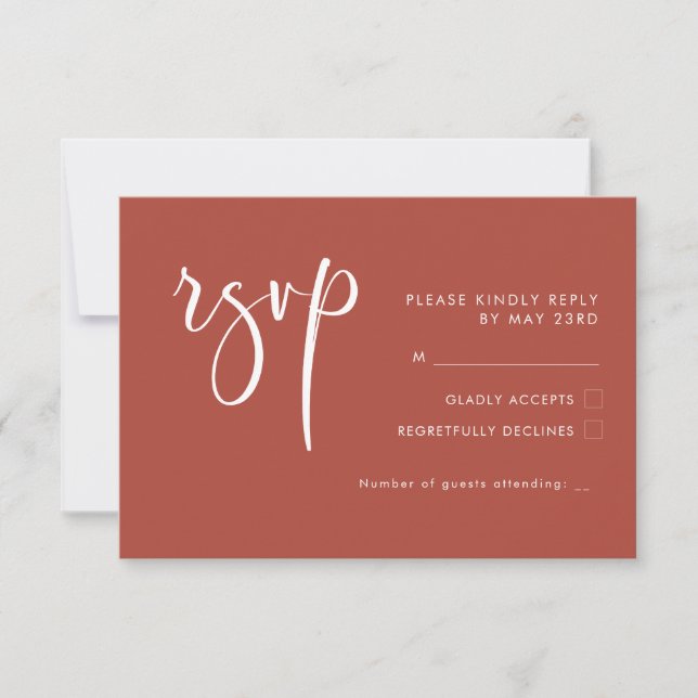Elegant & modern terracotta wedding RSVP card (Front)