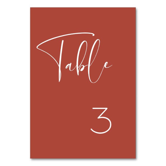 Elegant & modern Terracotta wedding Table Number (Front)