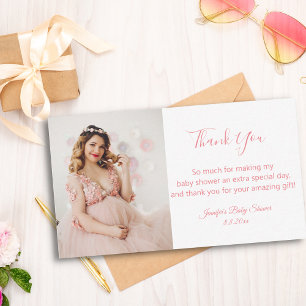 elegant modern thank you baby shower photo  pink card