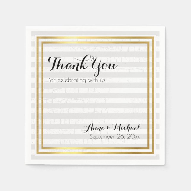 Elegant Modern thank-you striped wedding Napkin (Front)