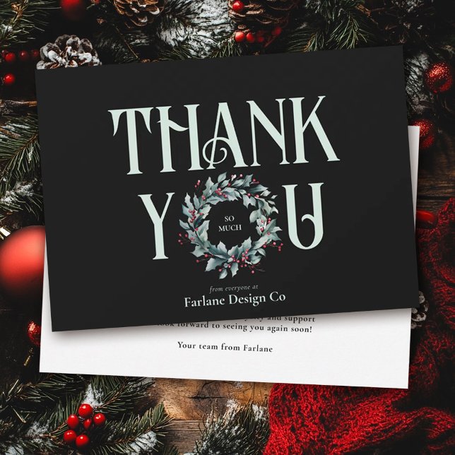 Elegant Modern Thank you Wreath Business Logo Holiday Card (Creator Uploaded)
