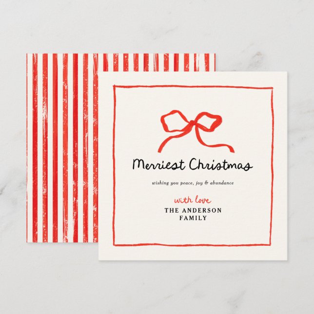Elegant modern traditional red bow Christmas Holid Holiday Card (Front/Back)