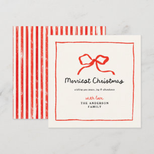 Elegant modern traditional red bow Christmas Holid Holiday Card