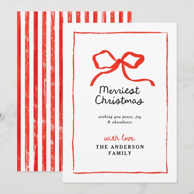 Elegant modern traditional red bow Christmas Holiday Card (Front/Back)